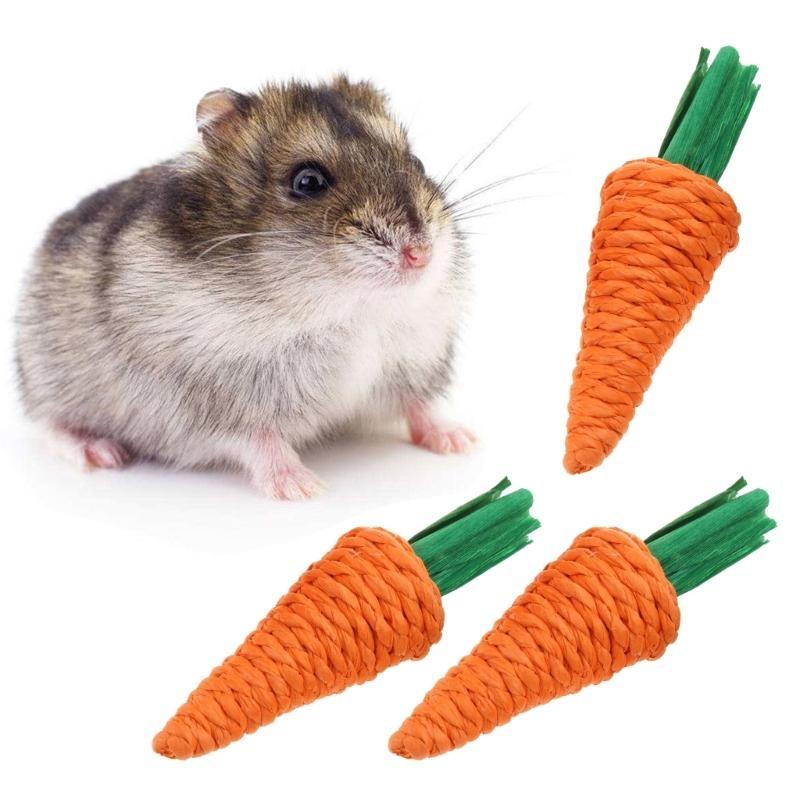 3x Carrot Hamster Chew Toy Rattan Cleaning Teeth Pet Cage Accessories for Hamster Chinchillas Rabbits Small Animal top sale