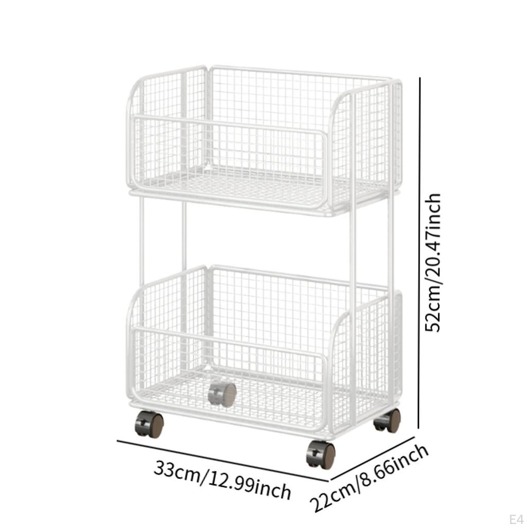 Cart Metal Wire Baskets with Wheels Iron Multipurpose Kitchen Fruit Basket Stand for Snacks Potatoes