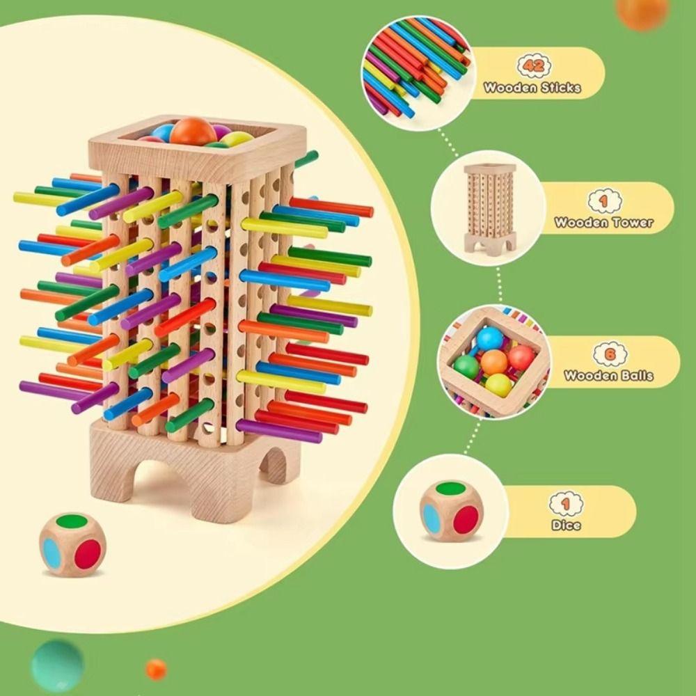 Dice Montessori Ball Dropping Game 42/16 Colourful Sticks Wooden Stick Tower Toy Set Boys
