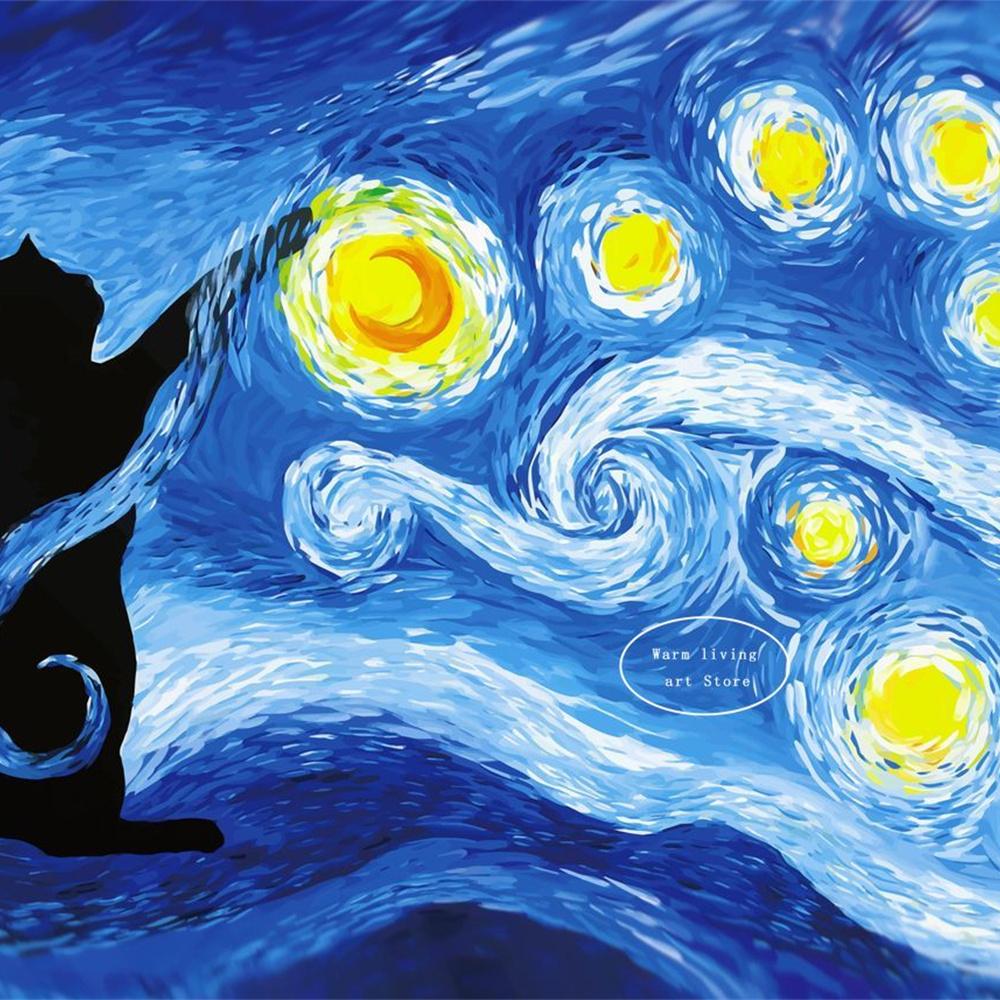 5D Diy Diamond Painting Cross Stitch Embroidery Mosaic Funny Black Cat Flower Van Gogh The Starry Night Full Round Drill Home Decor Wall Art Gift