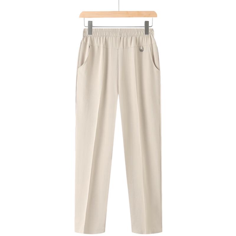 LangSha Women's Elastic Waist Straight-Leg Cropped Pants