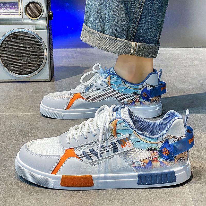 Men's casual sports shoes flying mesh surface breathable spring and summer new flat vulcanized shoes large size men's shoes