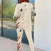 Women Plus Size Round Neck Long Sleeve Star Printed Top Fitted Pants Two Piece Set