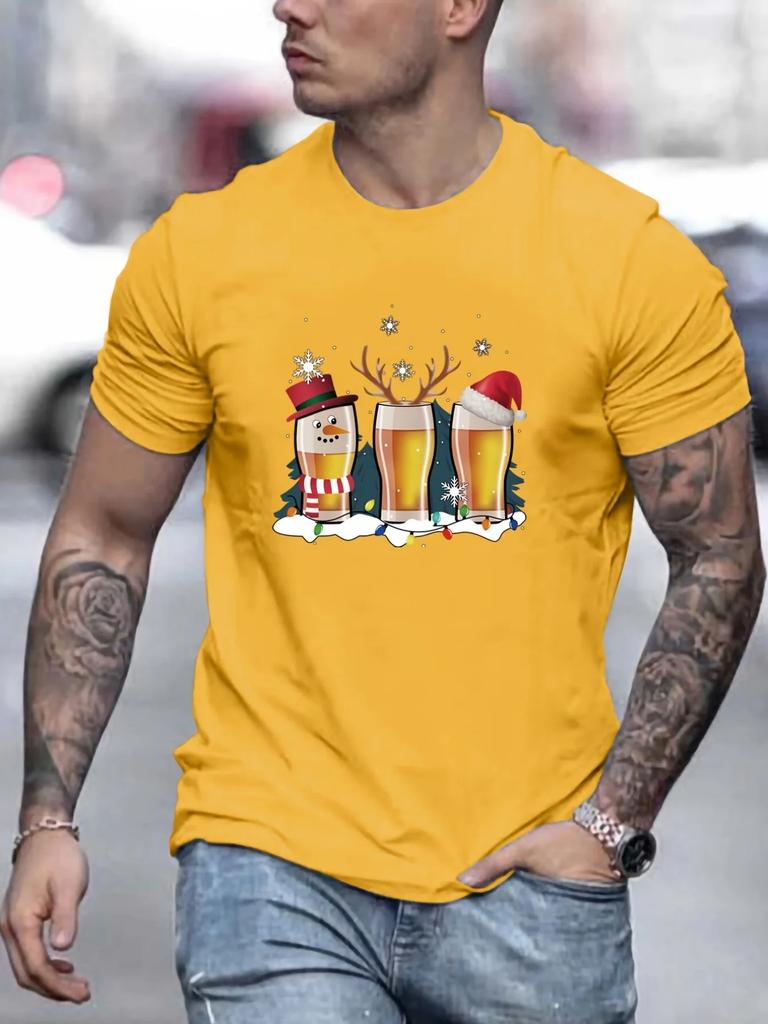 Men's Festive Christmas Tee Casual Short Sleeve Snowflake Men T-Shirt Short Sleeve Tee Oversize Man Top Shirt Harajuku T-Shirts