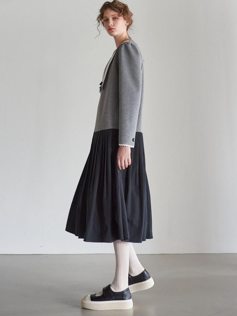 Mite Scallop Collor Pleats Dress_Gray