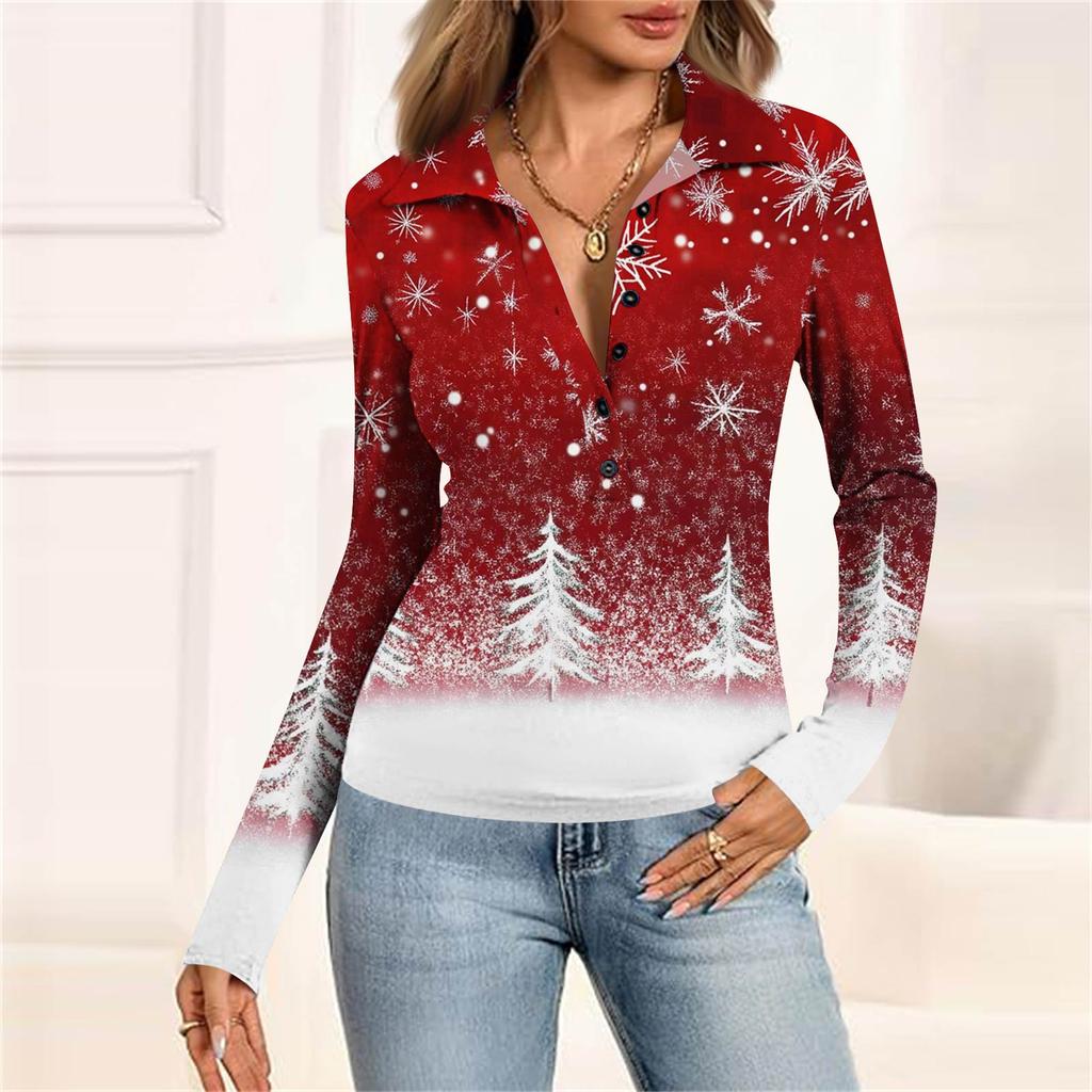 Damska Moda Casual Drukowana Bluzka z Dekoltem w Serek, Długim Rękawem, Zapinana na Guziki