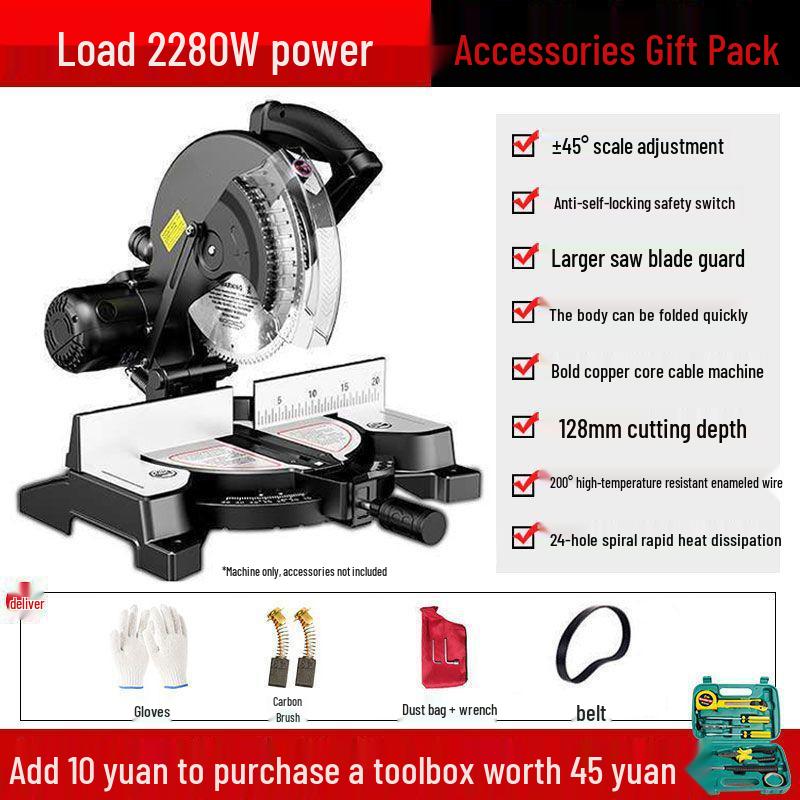 High Precision 10" Aluminum Alloy Miter Saw, 45º Multifunctional Cutting Machine