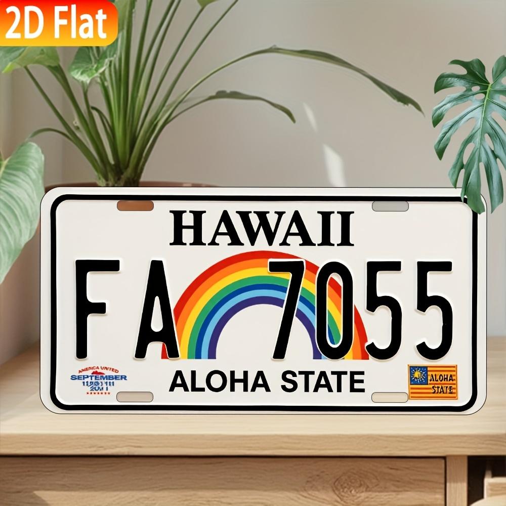 Hawaii License Plate Sign -  Aluminum Wall Decor, , Aloha State Car Plaque with Rainbow & Tropical Design, Perfect for Home, Bar