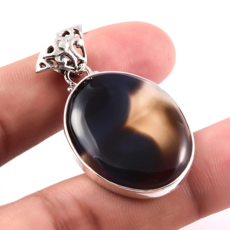 Natural Montana Agate Gemstone 925 Solid Sterling Silver Gift Pendant 1.7" O0P93