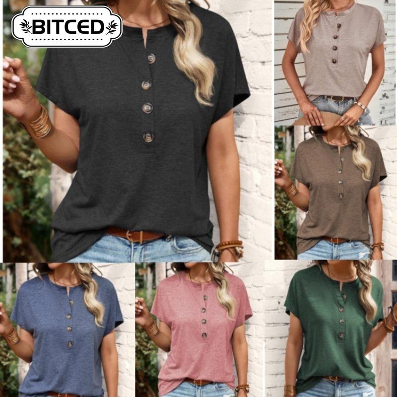 BITCED Women's Fashion Casual Solid Color Print Short Sleeve Blouses & Shirts