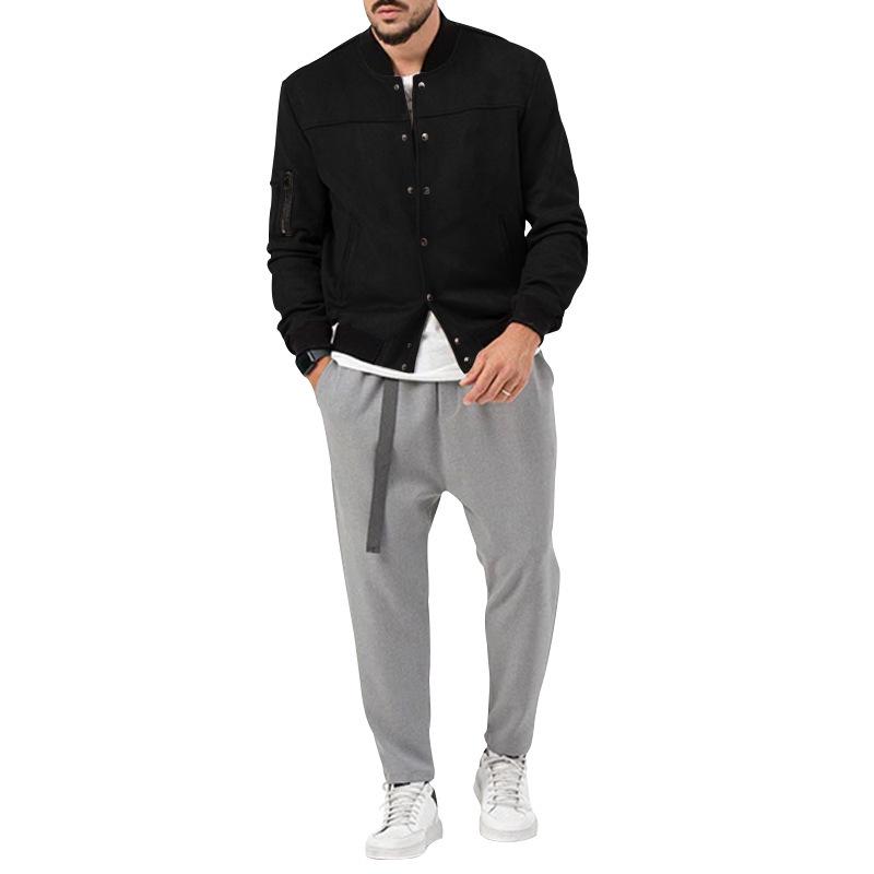 Suede Stand-Up Collar Men's Button Cardigan Jacket - Autumn/Winter Retro American Casual Outerwear