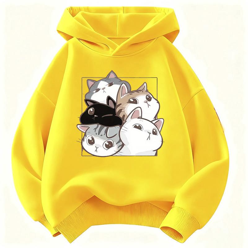 Comfortable Warm Hooded Kids Cat Design Children's Sweatshirt Cute Hoody for Boys Girls Autumn Spring Casual Hoodies
