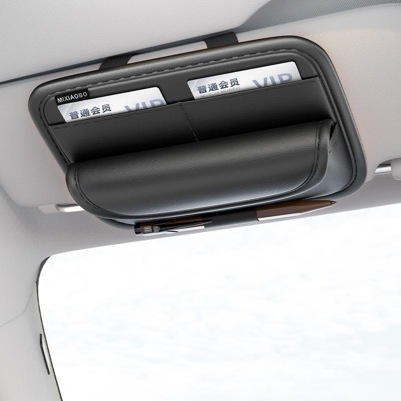 Car Sun Visor Sunglasses Storage Bag Durable PU Leather Multi Slot Card Holder for Vehicle Interior Organization