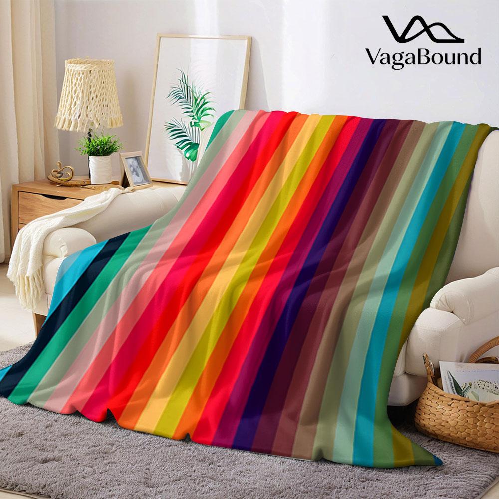 Rainbow Vertical Stripe Flannel Blanket Perfect for Sofa Office Bed Travel Sleep Read Relax Camping four season use