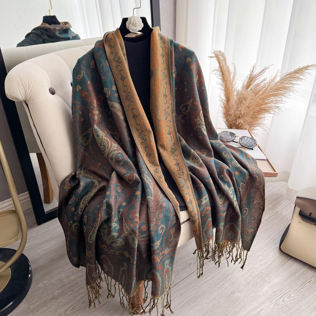 Scarf Women'S Shawl Ethnic Style Cashew Nut Colored Tassel Tourism Cloak Explosion