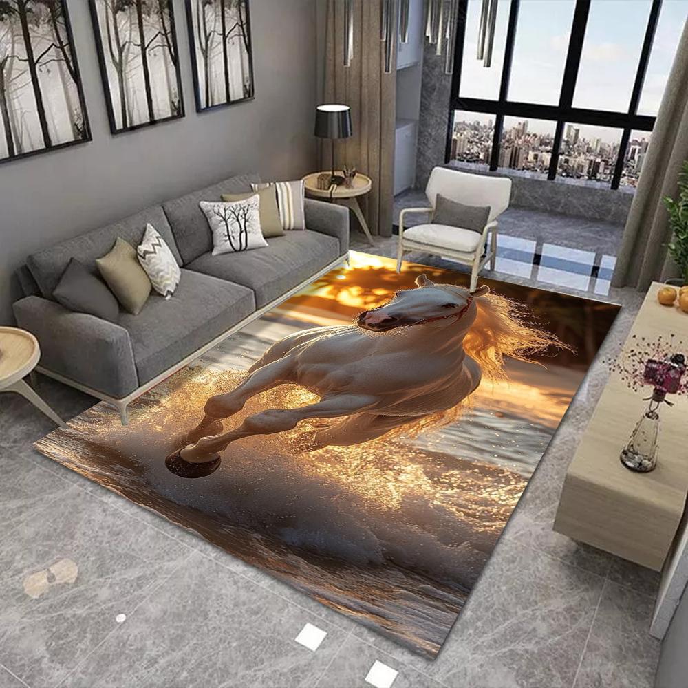 

Steed Horse Printing Large Area Rug Non-Slip Wear-resistant Carpet for Living Room Bedroom Soft Floor Mat Easy Clean Home Decor 40x60cm