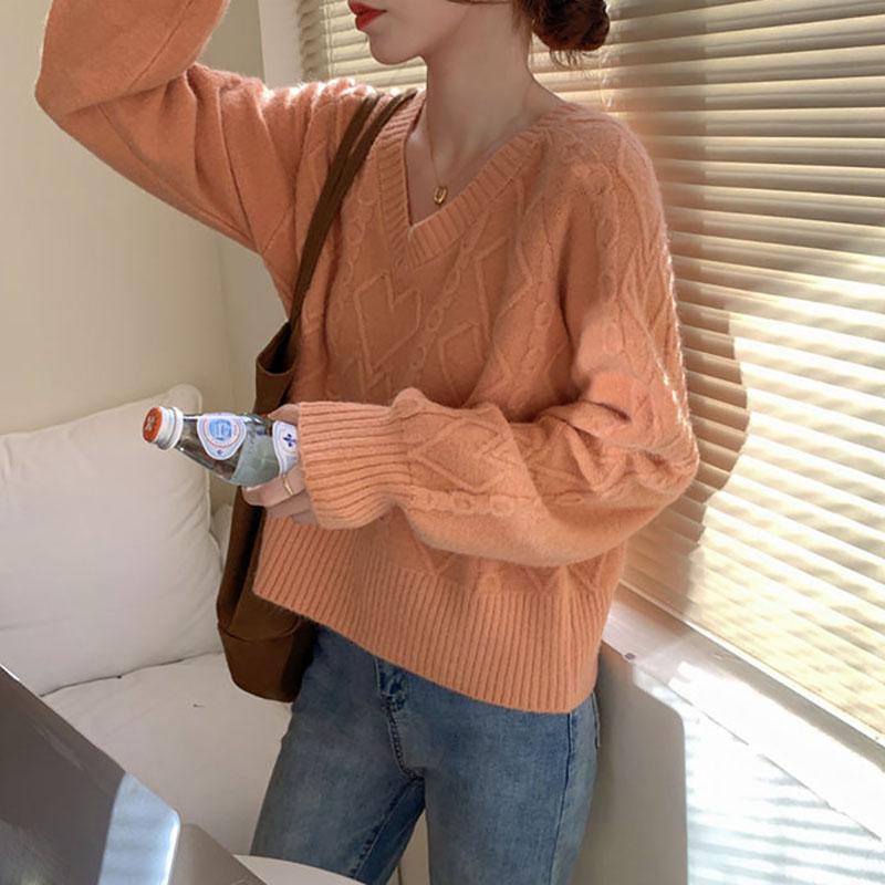 Sweater Women Loose College Style Autumn V-neck Ins Blouse Short Coat Sweater Long-sleeved Women's Clothing