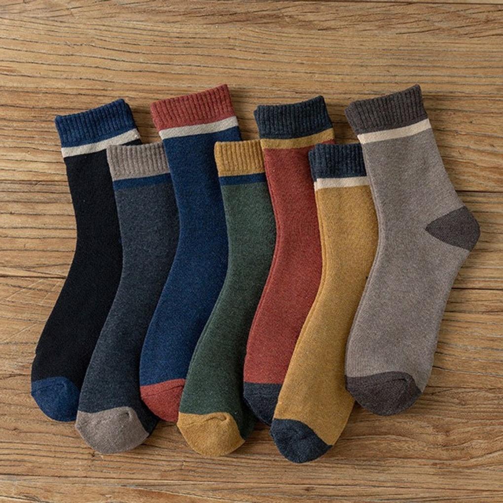 

7 Pairs of Men s Winter Color Block Lined Pile Mid-Calf Socks