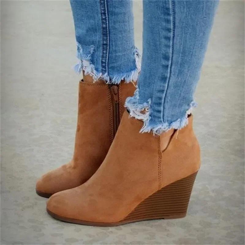 Women Boots Spring and Autumn Pointed Toe Booties Women Leopard Ankle Boots Footwear Platform High Heels Wedges Shoes Woman