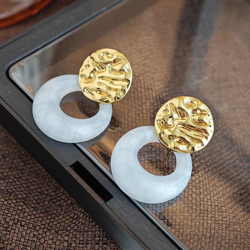 Stainless Steel Colorful Stone Round Card Pendant Earrings For Women Personality Party Jewelry Gifts Wholesale