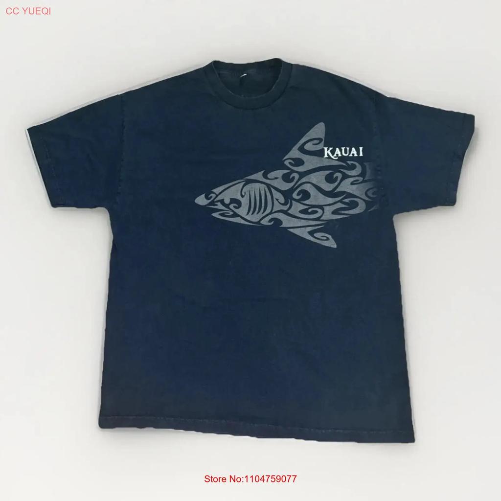Vintage Kauai Tribal Shark T Shirt Navy Blue XL 22x29 Hawaii Ocean Surf vintage Washed Soft designer clothes Stretched Casual