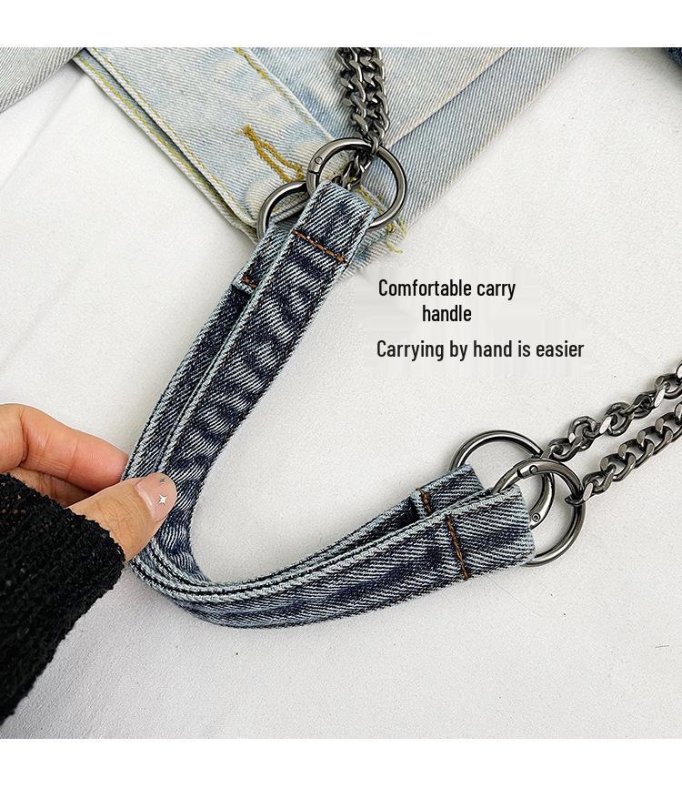 Women's 2024 Retro Casual Denim Chain Shoulder Bag – Large Capacity Commuting Tote