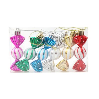 6Pcs/Box Christmas Hanging Candy Ornament with Lanyard Unbreakable Reusable Electroplating Holiday Decoration Tree Small Sweet Pendant Party Supplies