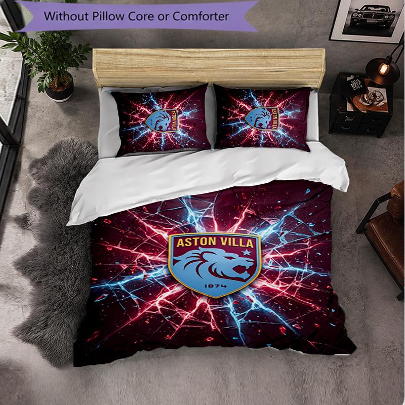 Set Biancheria da Letto Aston Villa Football 3 Pezzi Morbido Set Copripiumino con Federe Set Decorazione Camera da Letto per la Casa
