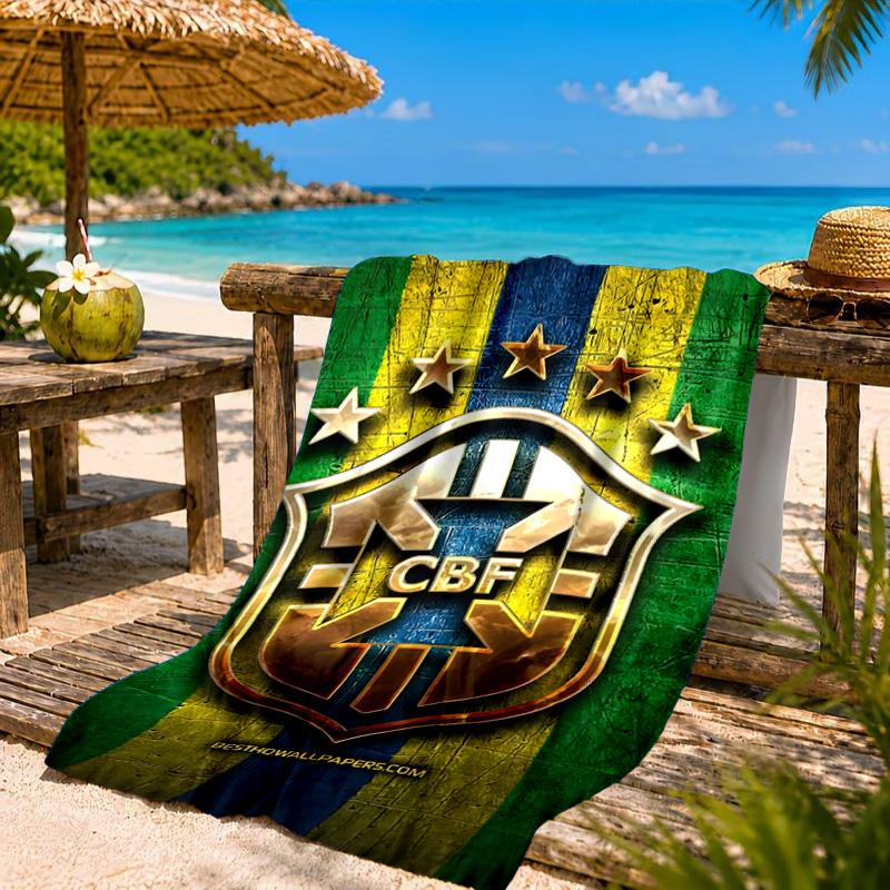 Brazilian Football Crest Printed Microfiber Beach Towel, Soft And Absorbent, Quick-Dry, Ideal for Summer Travel, Beach Essential, Swimming Pool