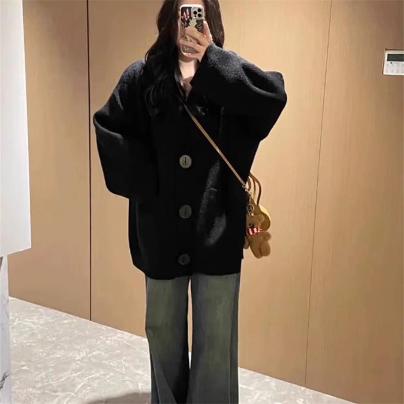 Women's Autumn & Winter Lazy Style Hooded Knit Cardigan - Korean Loose-Fit, High-Class Temperament Sweater Coat