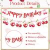 Cherry Birthday Party Decorations - Cherry Themed Banners Decoration Pink Bow Fruit Cake Topper Decor Supplies for Girls Women