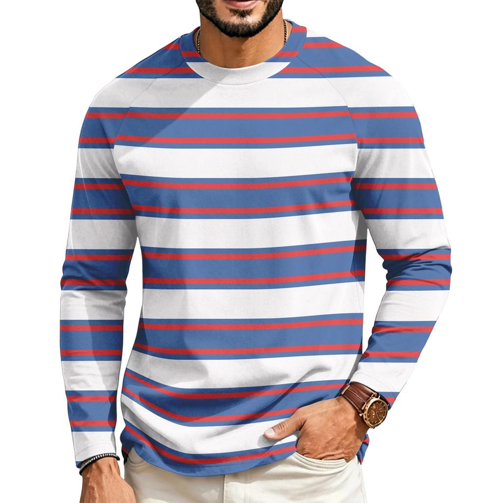 T-shirt casual a manica lunga raglan da uomo con girocollo, per l'uso quotidiano