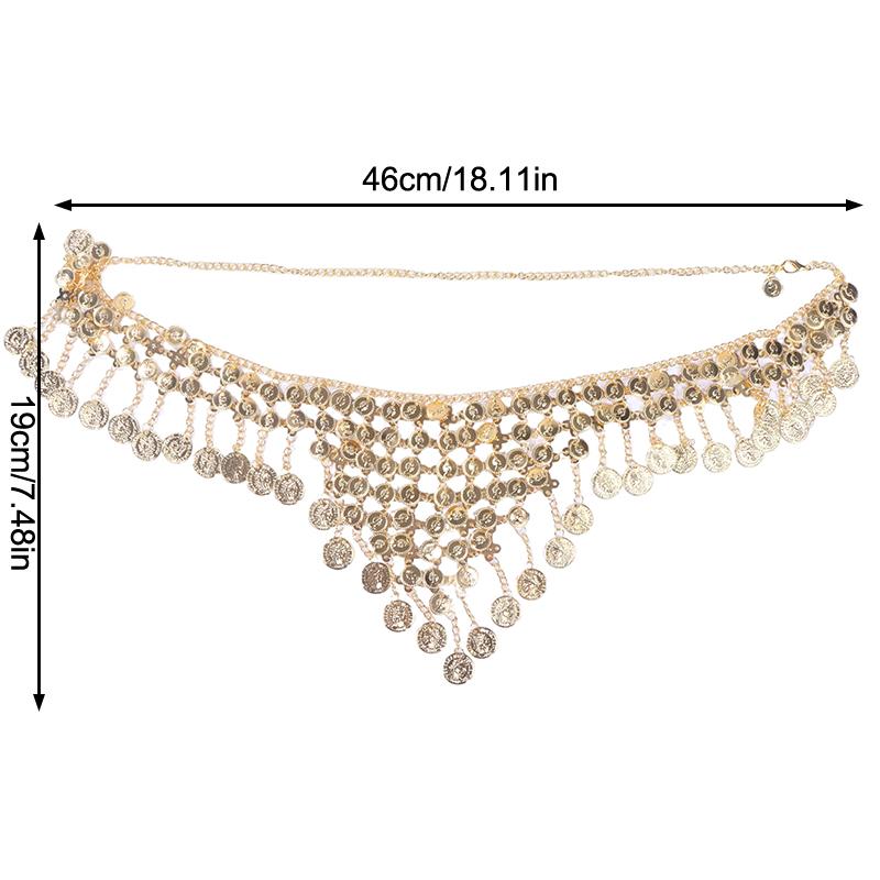 Catena per la Vita Danza del Ventre a Triangolo Cintura Danza del Ventre Catena per la Vita Paillettes Frange Decorazione per la Vita Danza Orientale Catena Metalllica per la Vita