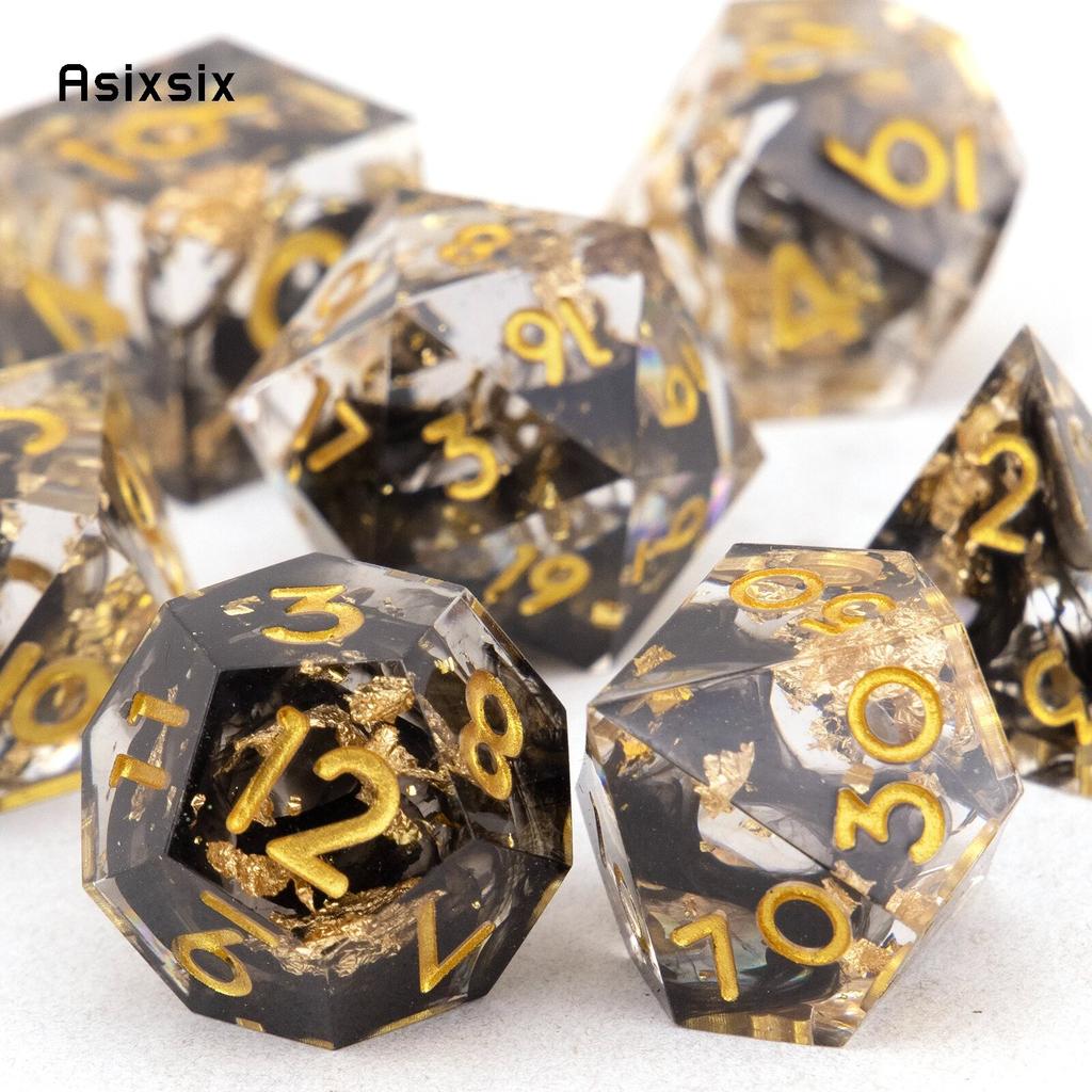 7 Pcs Black Golden Number Sharp Edge Resin Dice Polyhedral Dice Suitable for Role-Playing RPG Board Game