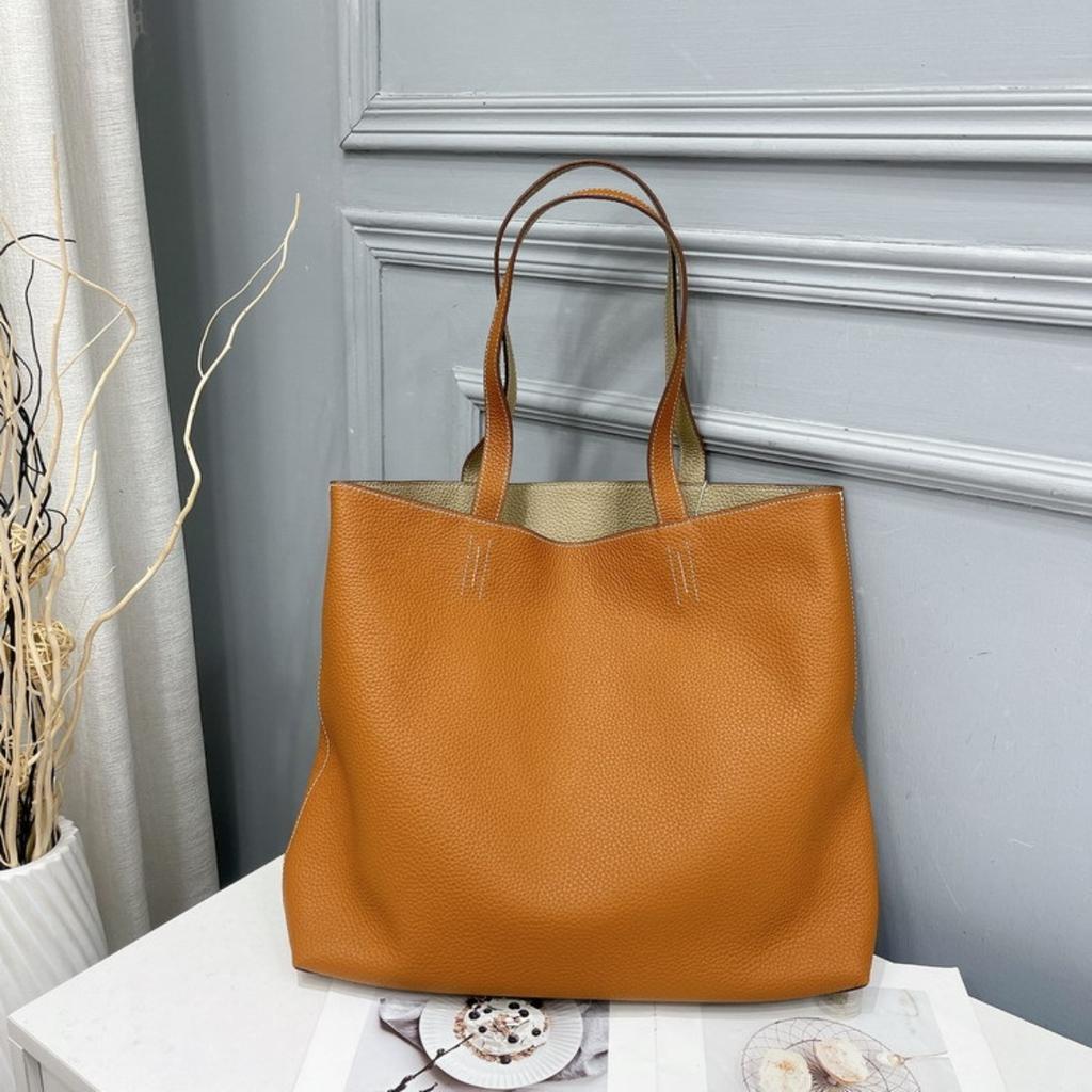 2026 New Guangzhou Factory Double-sided Leather Shopping Bag First Layer Cowhide Tote Bag Genuine Leather Women's Bag Mommy Big Bag