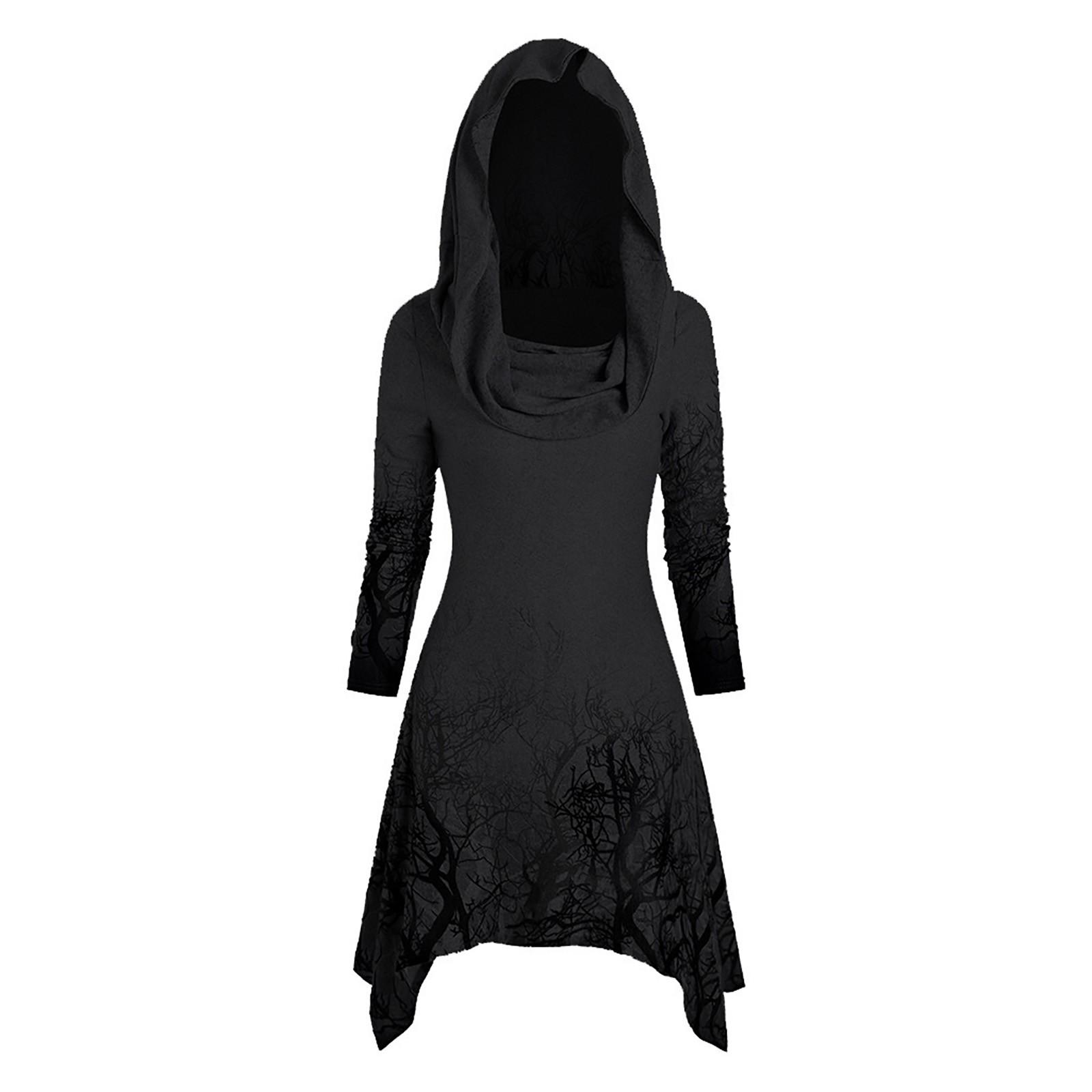 

Женский асимметричный плащ с трансформируемым воротником и принтом дерева на Хэллоуин S