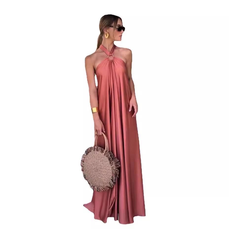 Summer Women's Sexy Satin Spaghetti Strap Evening Dress