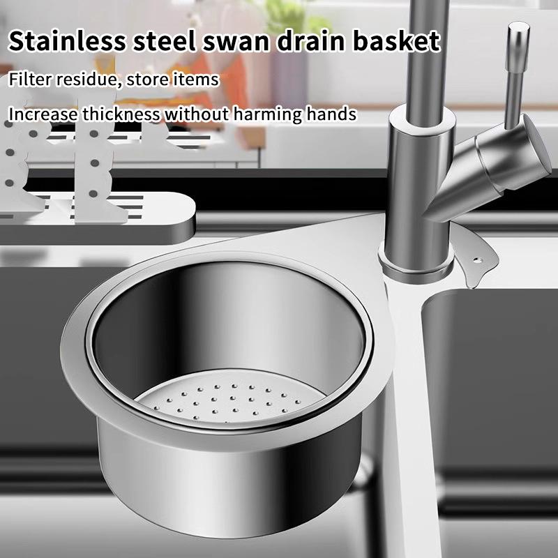 Stainless Steel Swan Sink Strainer Basket Kitchen Sink Garbage Hanging Filter Swan Dry And Wet Separation Hook Drain Rack