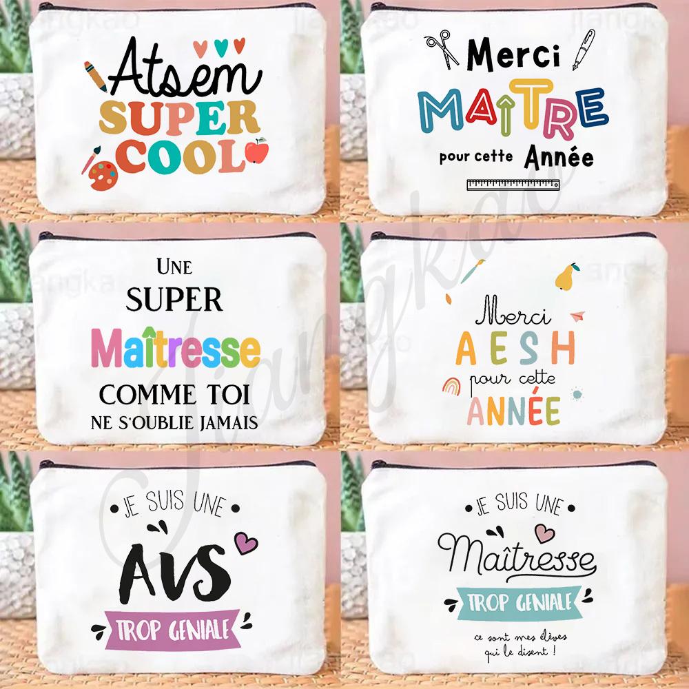 Thank Super Teacher Print Makeup Bag Travel Toiletries Storage Pouch School Pencil Bags Gift for Atsem Avs Aesh Maitress Maitre