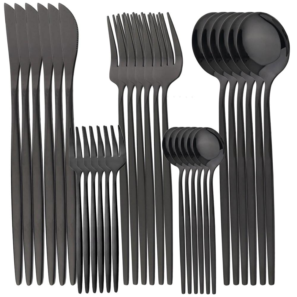 30Pcs Cutlery Set Stainless Steel Dinnerware Set Western Flatware Knife Fork Tea Spoon Mirror Tableware Kitchen Silverware Set