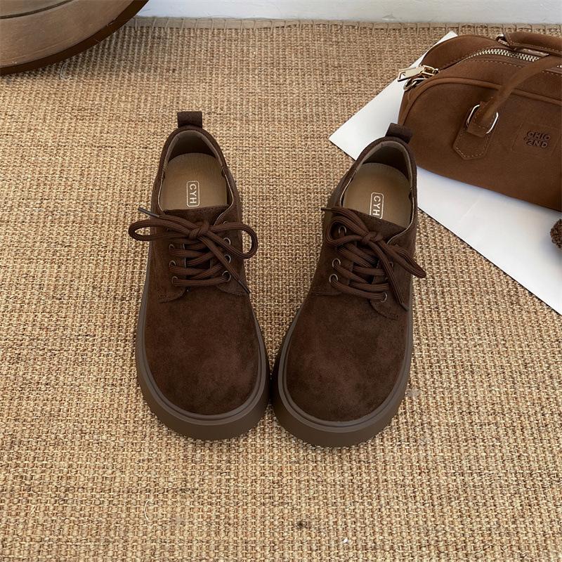 Mattierte Retro-Muffin-Plateau-Lederschuhe im britischen Stil für Damen 2025 Frühling neue Schnürschuhe mit großer Kappe Birkenstock Einzelschuhe