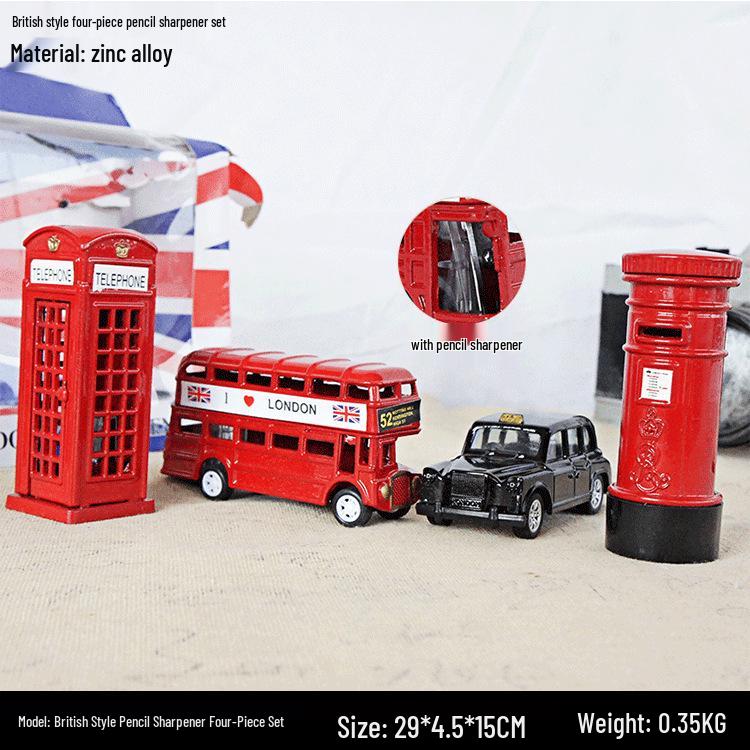 

Британский классический автомобиль, почтовый ящик, телефонная будка, модель двухэтажного автобуса, точилка для карандашей для детей Multiple Sizes