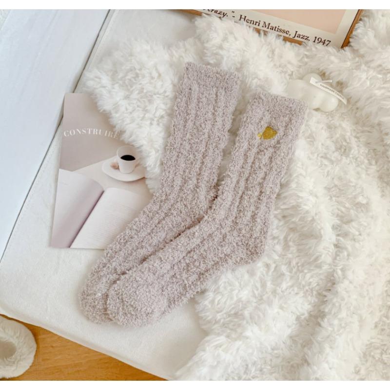 

Coral Fleece Socks, Women s Heart-shaped Embroidery, Warm and Thick Fleece Socks for Sleeping, Loose Sleeping Floor, Postpartum Socks 1 pair хакі