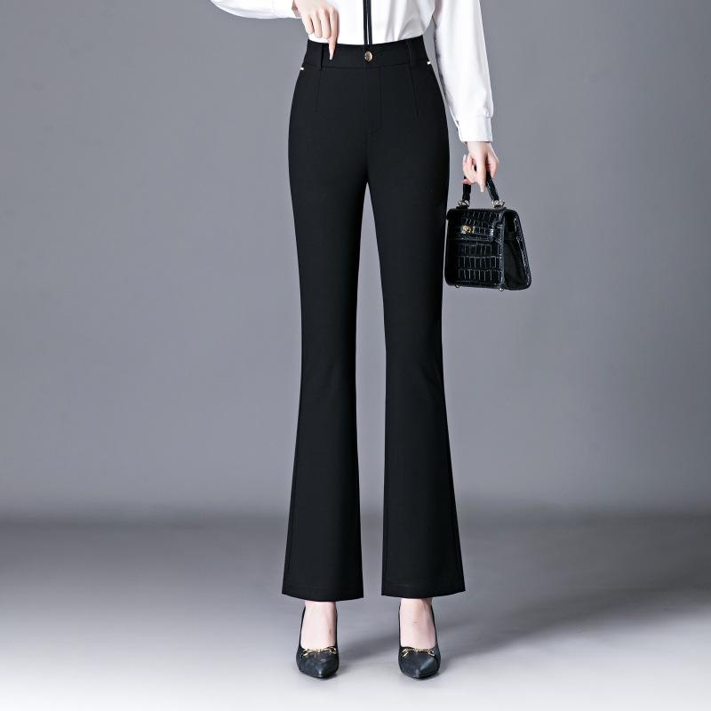 

2025 Брюки клеш с высокой посадкой и эластичные для женщин среднего возраста - Прилегающий силуэт, микро-клеш Size 32 (135-145 jin) чёрный