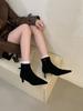 High-heeled Pointed Suede Thin Boots Short Boots Women's Shoes 2025 New Spring and Autumn Single Boots Korean Buckle Boots