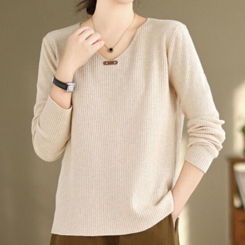 NaVaVa V Neck Ribbed Long sleeVe Knit Nk2006
