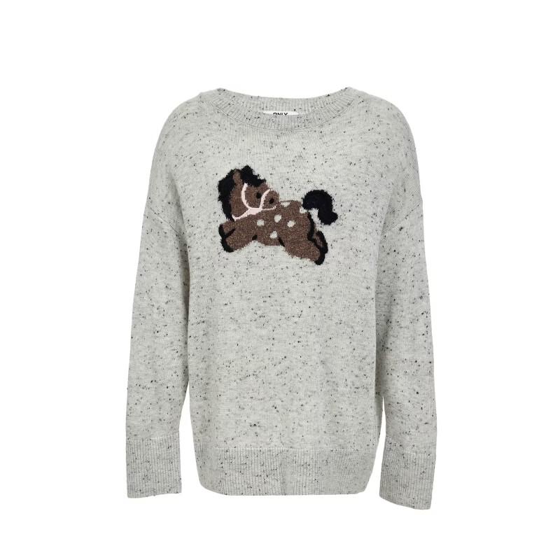 ONLY Women's Wool Blend Color Block Animal Print Sweater