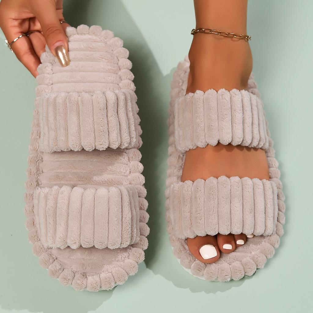 Damen Offene Zehen Plüsch Schwangerschafts Hausschuhe, Dicke Sohle Warme Indoor Outdoor Baumwollschuhe für Alle Jahreszeiten Herbst Winter