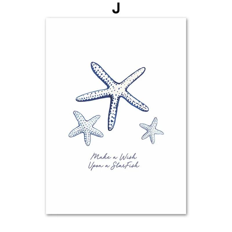 Modern Blue Coastal Sea Life Watercolour Wall Art  HD Canvas Print Poster for Living Room  Bedroom Decor