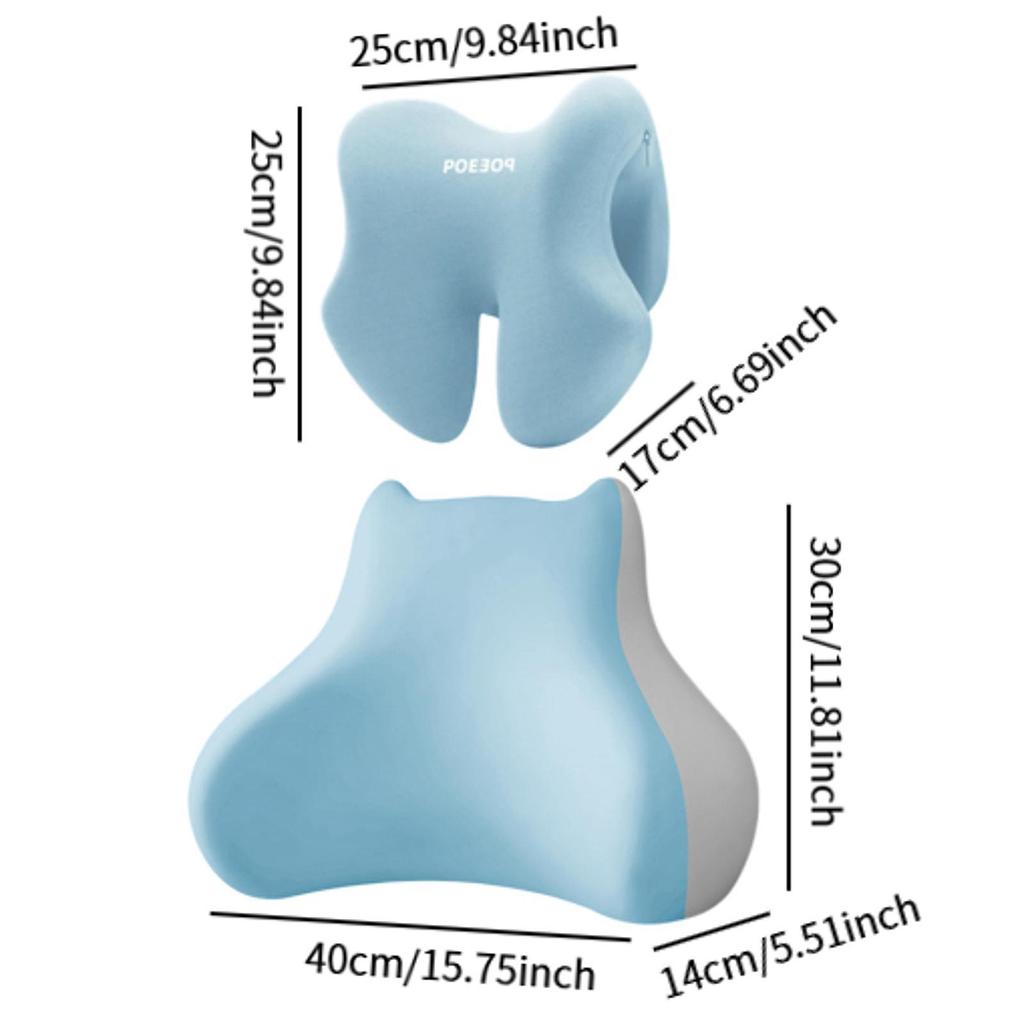 2 Stück Lendenstützkissen mit Kopfstützkissen Mehrzweck-Rückenpolster Stuhlkissen für Gaming-Stuhl Sofa Couch Reise Liegesessel
